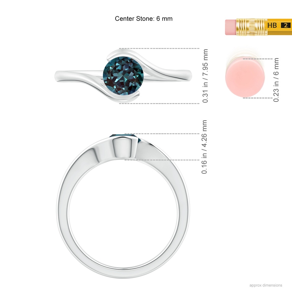 6mm Labgrown Semi Bezel-Set Solitaire Round Lab-Grown Alexandrite Bypass Ring in P950 Platinum ruler