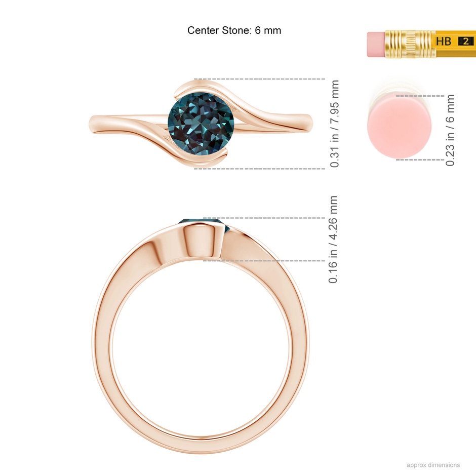 6mm Labgrown Semi Bezel-Set Solitaire Round Lab-Grown Alexandrite Bypass Ring in Rose Gold ruler