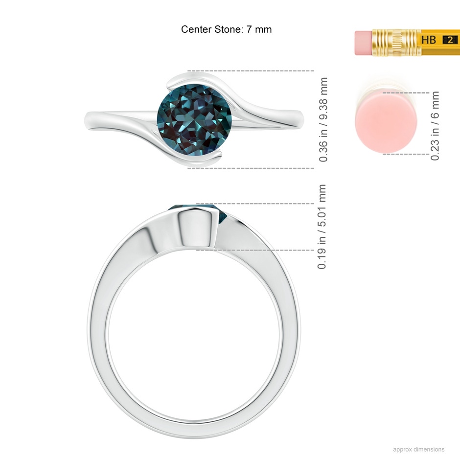 7mm Labgrown Semi Bezel-Set Solitaire Round Lab-Grown Alexandrite Bypass Ring in 18K White Gold ruler