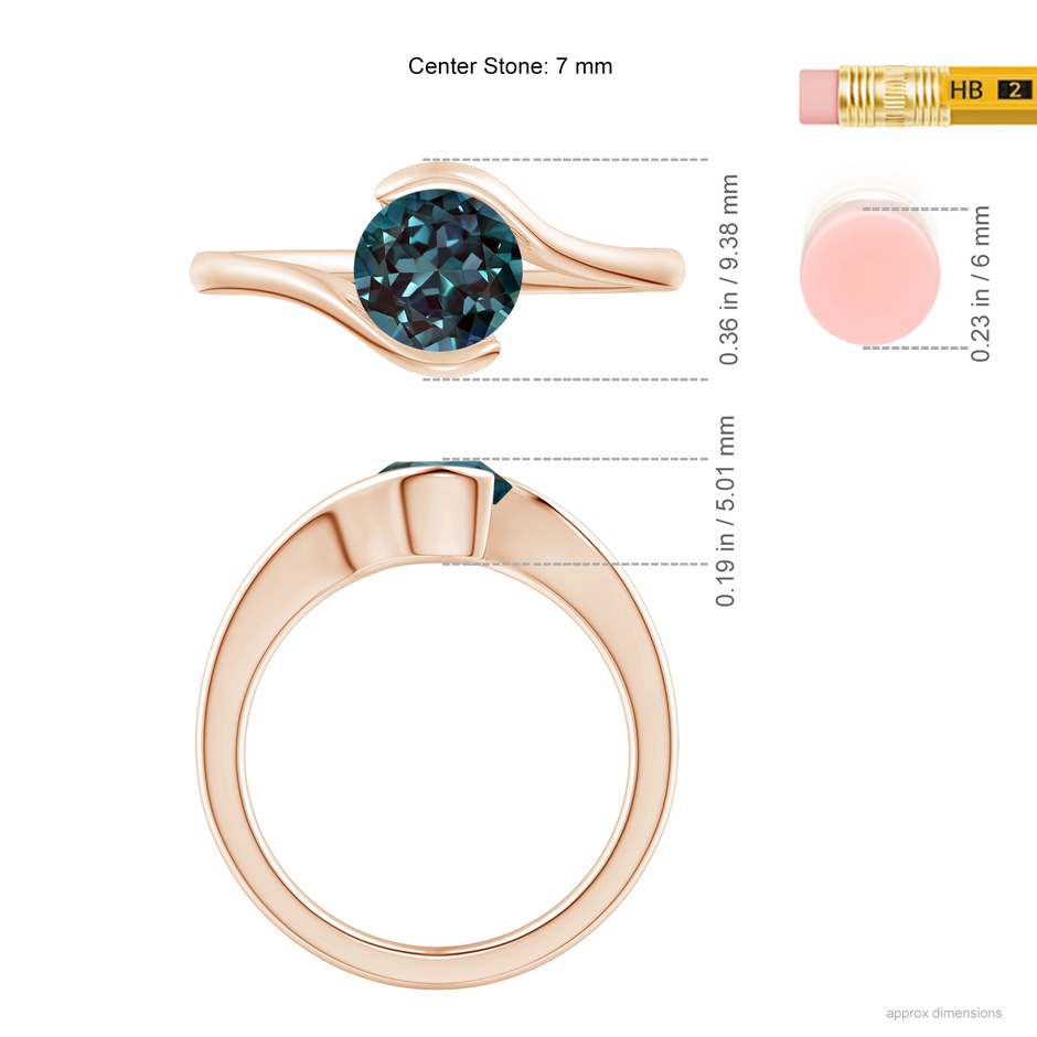 7mm Labgrown Semi Bezel-Set Solitaire Round Lab-Grown Alexandrite Bypass Ring in Rose Gold ruler