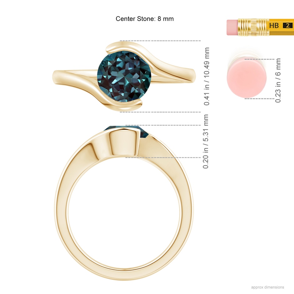 8mm Labgrown Semi Bezel-Set Solitaire Round Lab-Grown Alexandrite Bypass Ring in 18K Yellow Gold ruler