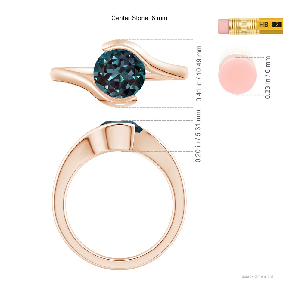 8mm Labgrown Semi Bezel-Set Solitaire Round Lab-Grown Alexandrite Bypass Ring in Rose Gold ruler