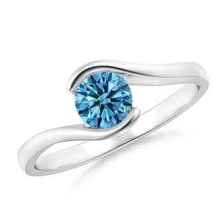 5.1mm Labgrown Semi Bezel-Set Solitaire Round Lab-Grown Fancy Intense Blue Diamond Bypass Ring in P950 Platinum