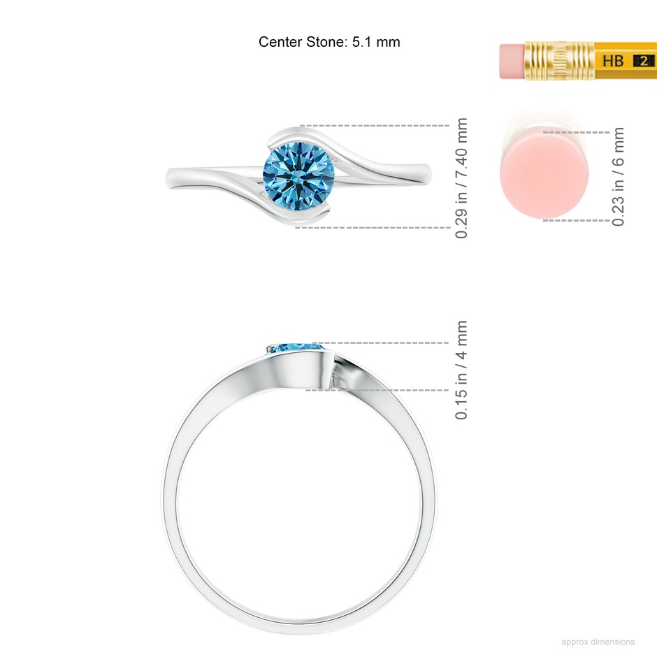 5.1mm Labgrown Semi Bezel-Set Solitaire Round Lab-Grown Fancy Intense Blue Diamond Bypass Ring in White Gold ruler
