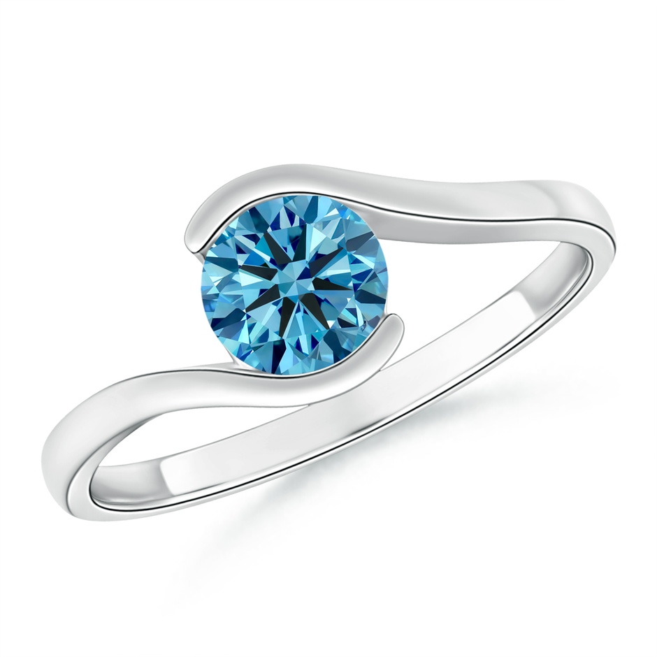 6.4mm Labgrown Semi Bezel-Set Solitaire Round Lab-Grown Fancy Intense Blue Diamond Bypass Ring in P950 Platinum 