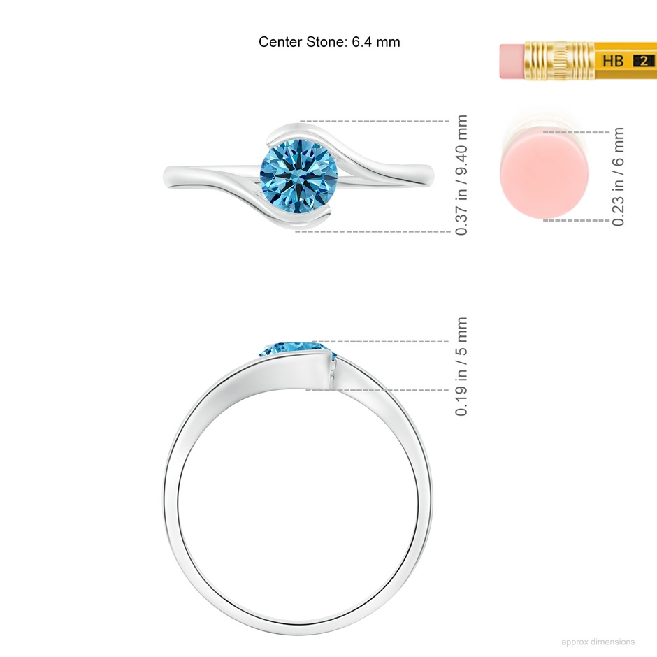 6.4mm Labgrown Semi Bezel-Set Solitaire Round Lab-Grown Fancy Intense Blue Diamond Bypass Ring in White Gold ruler