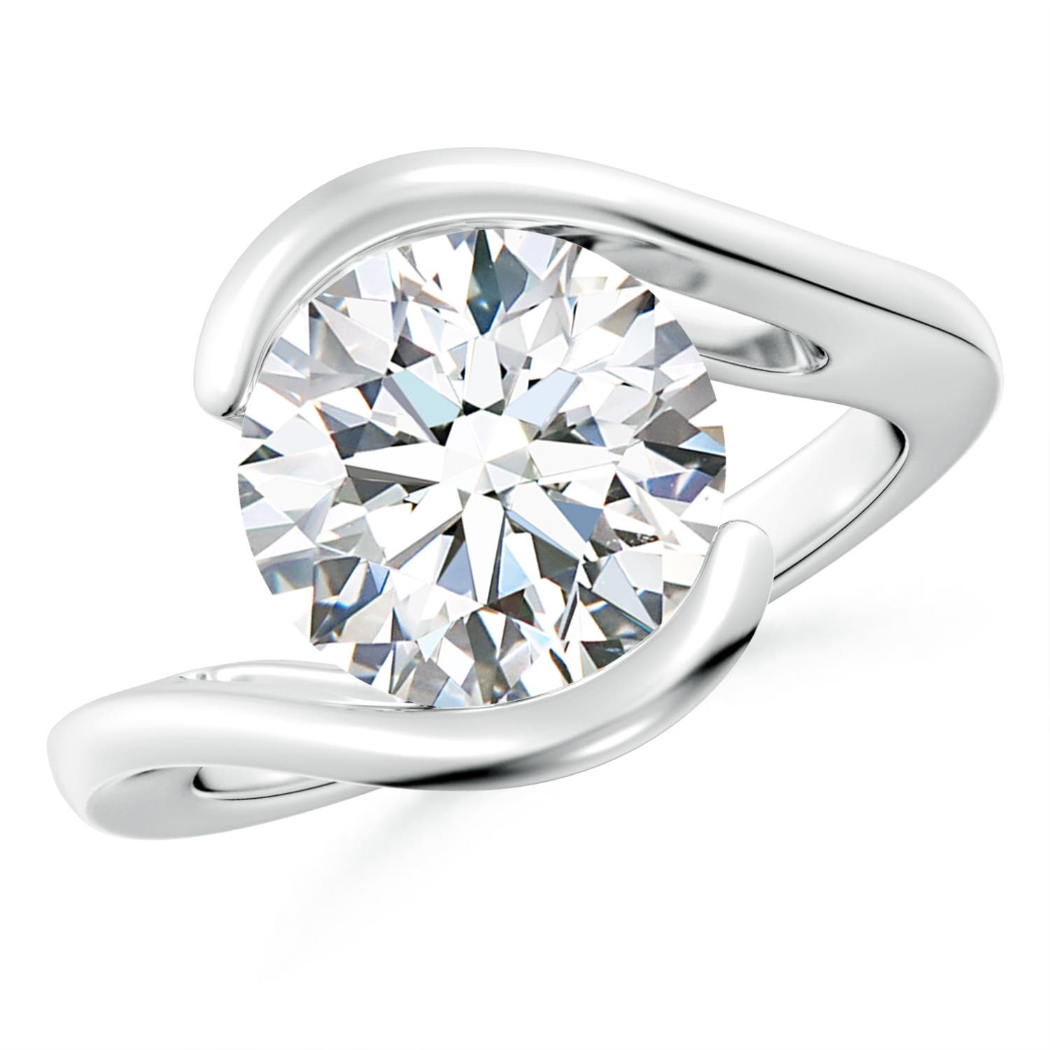 10.1mm FGVS Lab-Grown Semi Bezel-Set Solitaire Round Diamond Bypass Ring in 18K White Gold