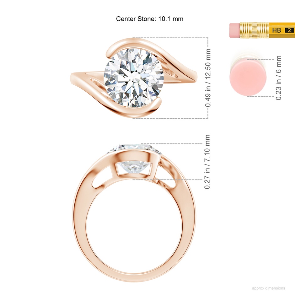 10.1mm FGVS Lab-Grown Semi Bezel-Set Solitaire Round Diamond Bypass Ring in Rose Gold ruler