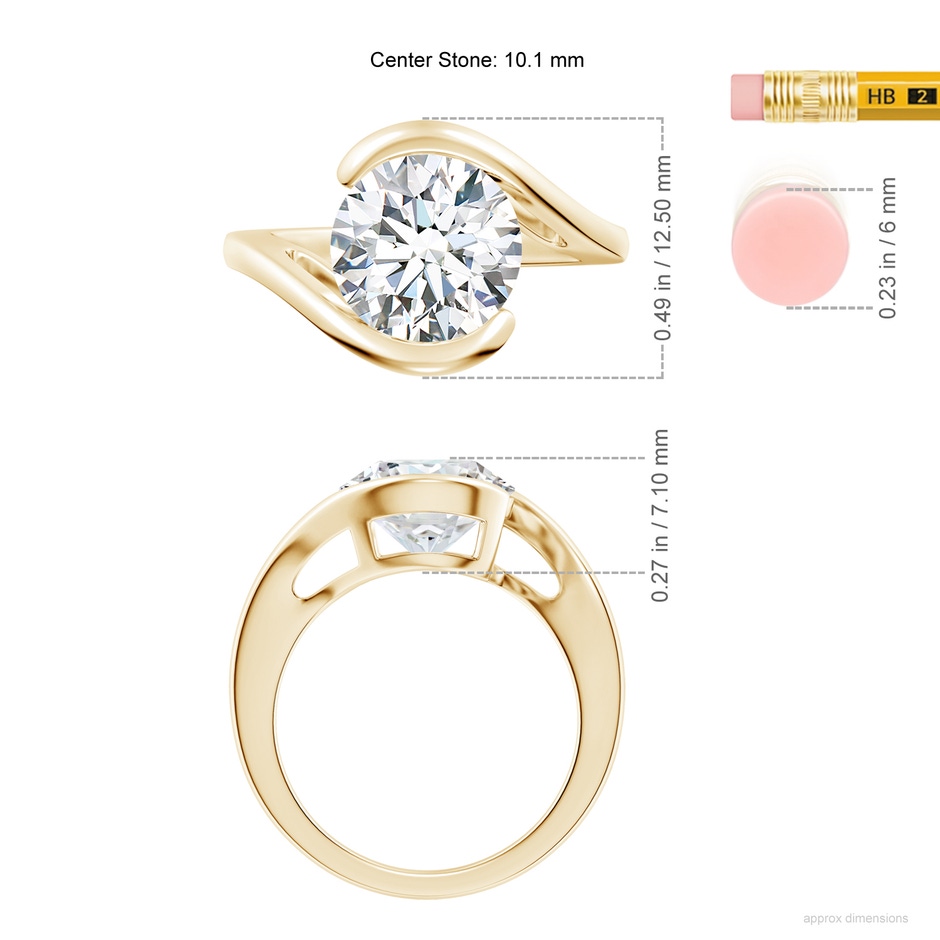 10.1mm FGVS Lab-Grown Semi Bezel-Set Solitaire Round Diamond Bypass Ring in Yellow Gold ruler