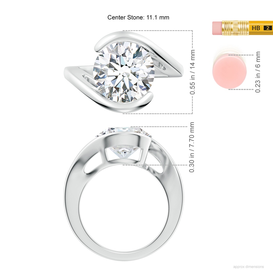 11.1mm FGVS Lab-Grown Semi Bezel-Set Solitaire Round Diamond Bypass Ring in P950 Platinum ruler