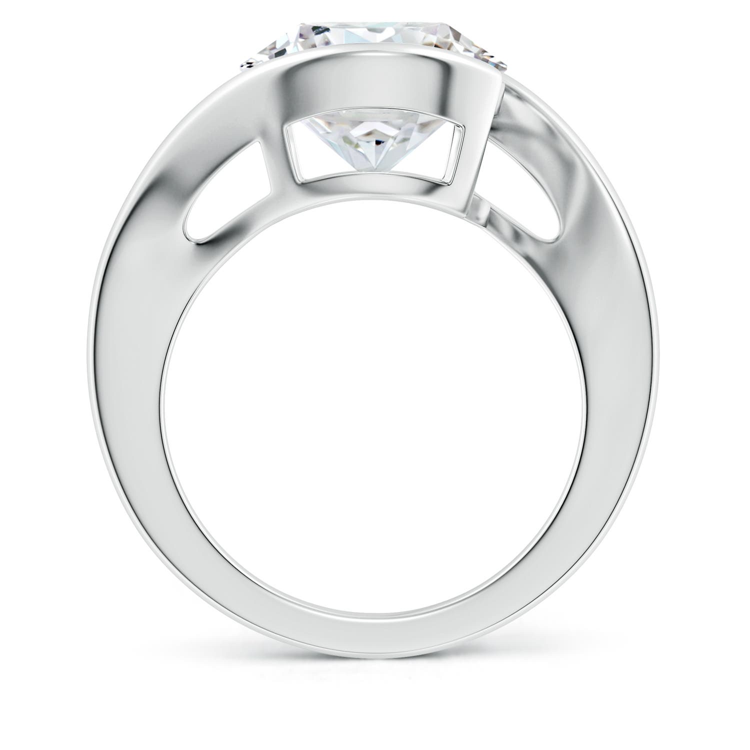11.1mm FGVS Lab-Grown Semi Bezel-Set Solitaire Round Diamond Bypass Ring in White Gold