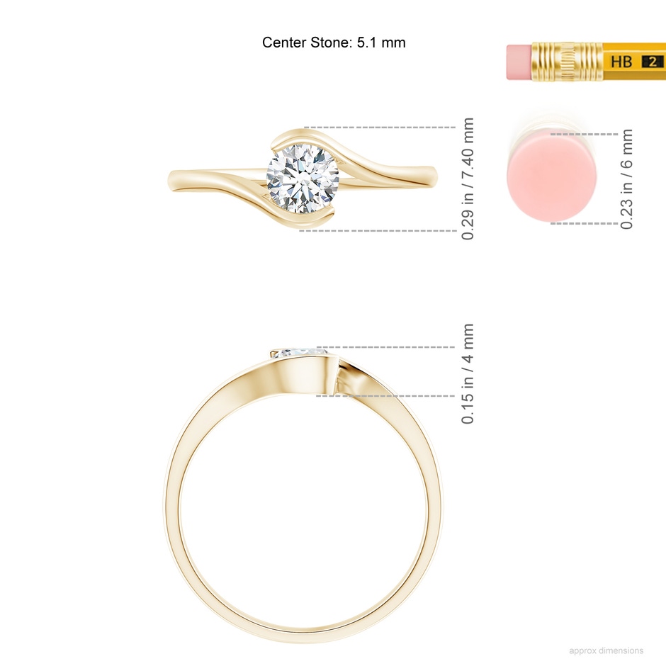 5.1mm FGVS Lab-Grown Semi Bezel-Set Solitaire Round Diamond Bypass Ring in 10K Yellow Gold ruler
