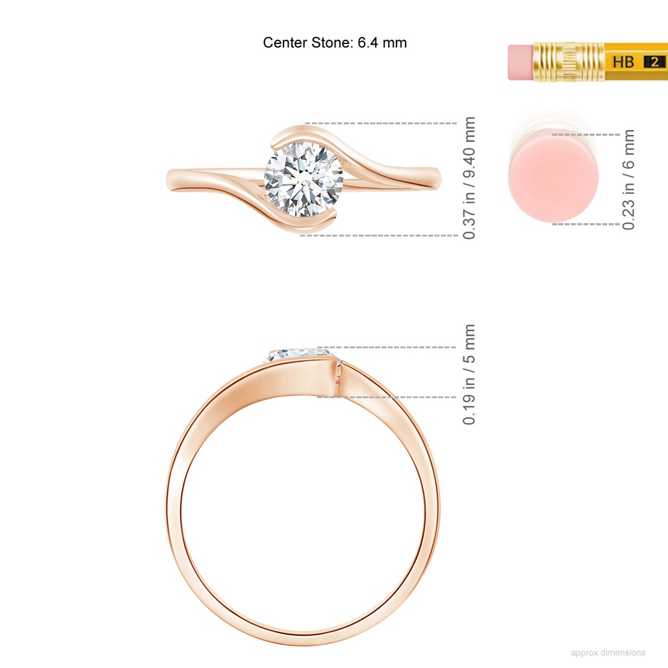 6.4mm FGVS Lab-Grown Semi Bezel-Set Solitaire Round Diamond Bypass Ring in 9K Rose Gold ruler