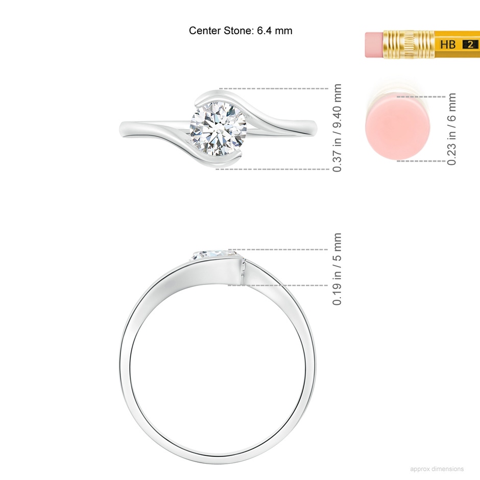 6.4mm FGVS Lab-Grown Semi Bezel-Set Solitaire Round Diamond Bypass Ring in P950 Platinum ruler