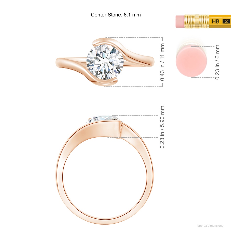 8.1mm FGVS Lab-Grown Semi Bezel-Set Solitaire Round Diamond Bypass Ring in Rose Gold ruler
