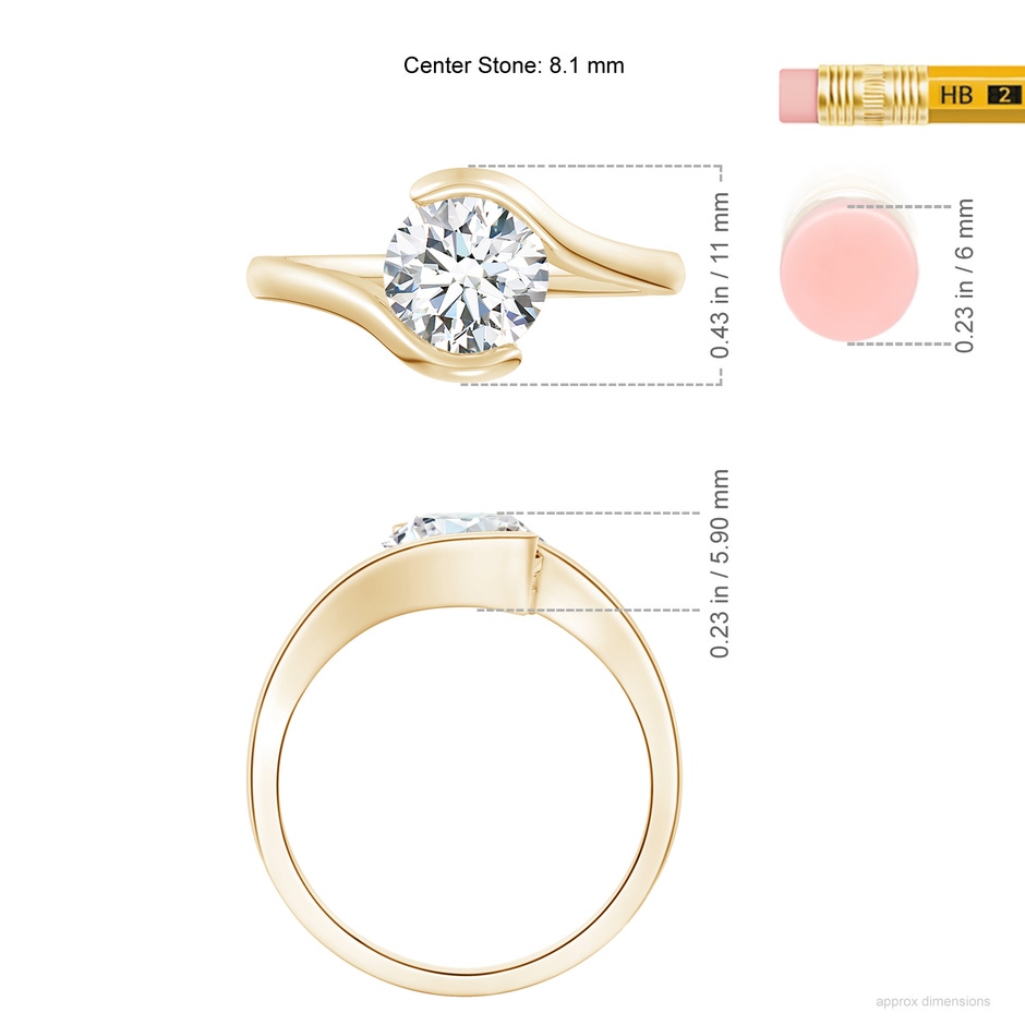 8.1mm FGVS Lab-Grown Semi Bezel-Set Solitaire Round Diamond Bypass Ring in Yellow Gold ruler