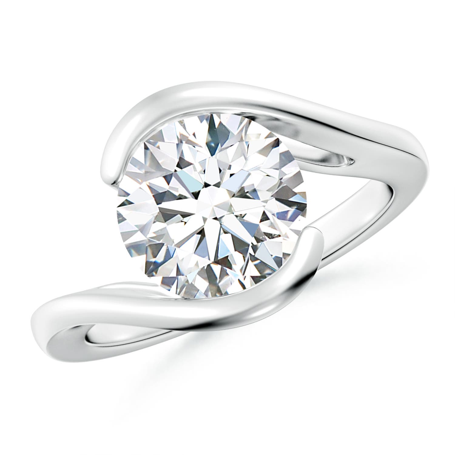 9.2mm FGVS Lab-Grown Semi Bezel-Set Solitaire Round Diamond Bypass Ring in 18K White Gold