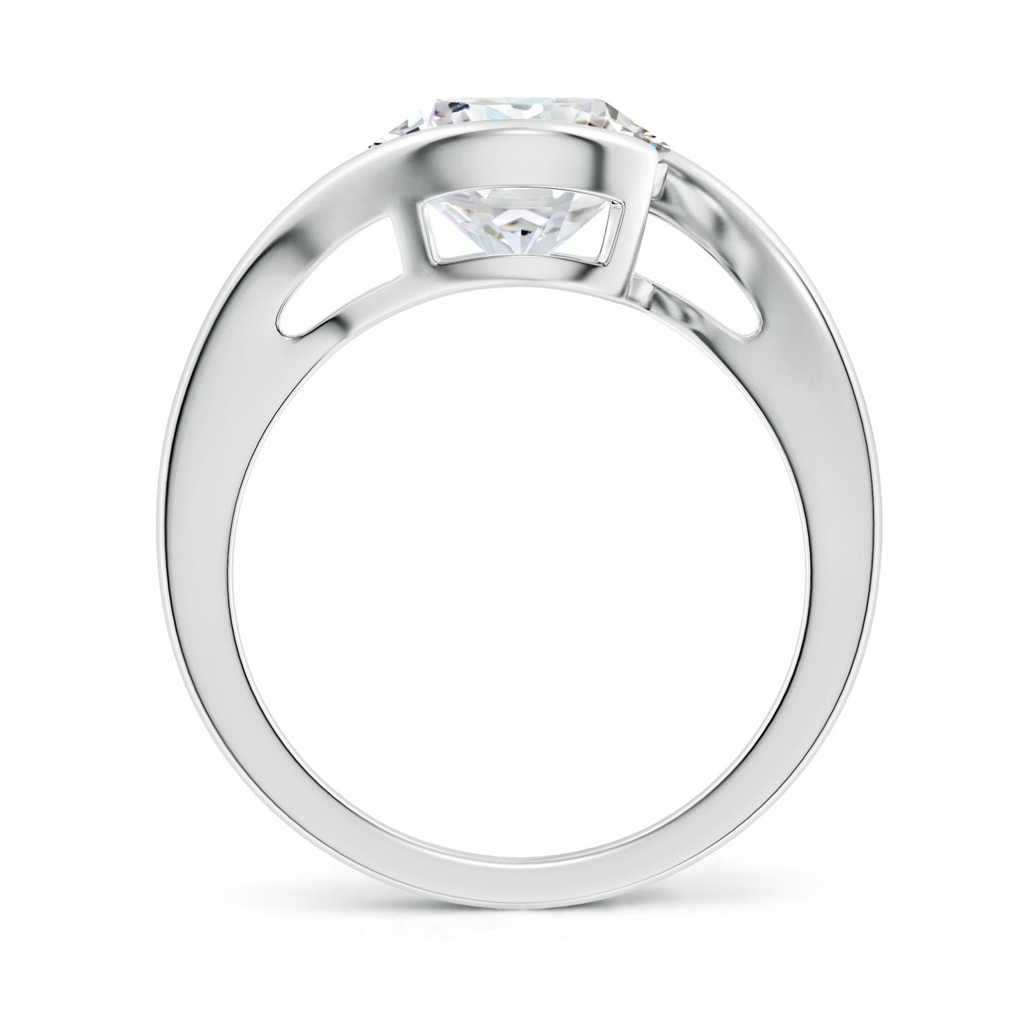 9.2mm FGVS Lab-Grown Semi Bezel-Set Solitaire Round Diamond Bypass Ring in White Gold