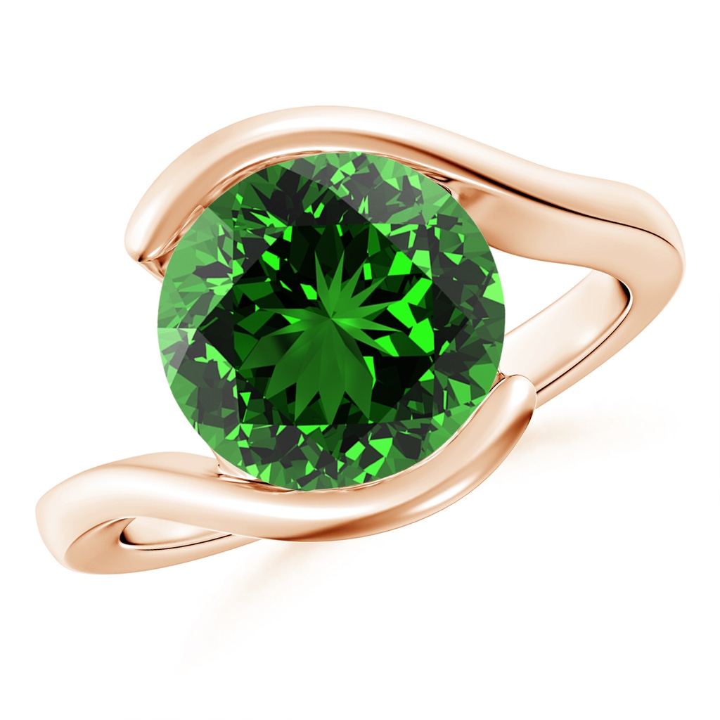 10mm Labgrown Lab-Grown Semi Bezel-Set Solitaire Round Emerald Bypass Ring in Rose Gold