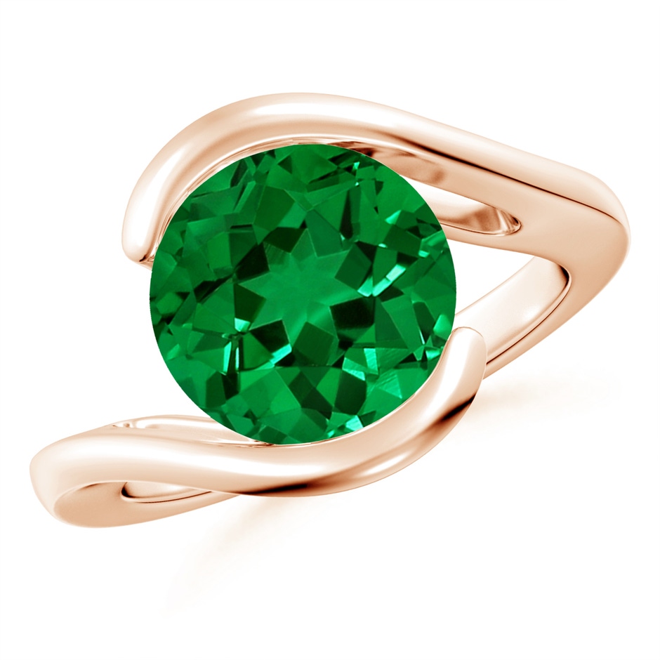 10mm Labgrown Lab-Grown Semi Bezel-Set Solitaire Round Emerald Bypass Ring in Rose Gold 
