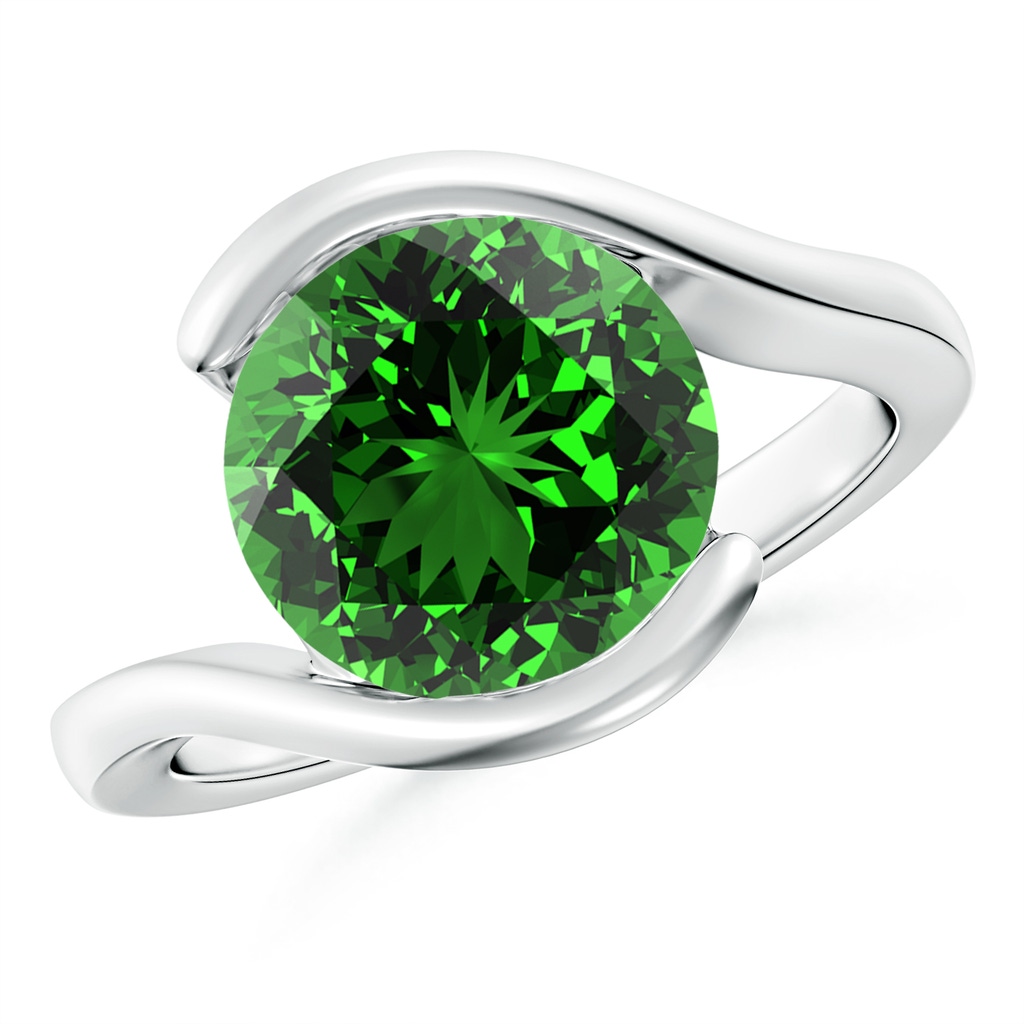 10mm Labgrown Lab-Grown Semi Bezel-Set Solitaire Round Emerald Bypass Ring in White Gold