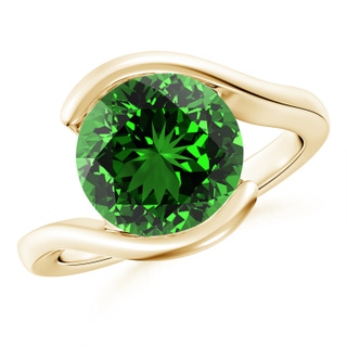 10mm Labgrown Lab-Grown Semi Bezel-Set Solitaire Round Emerald Bypass Ring in Yellow Gold