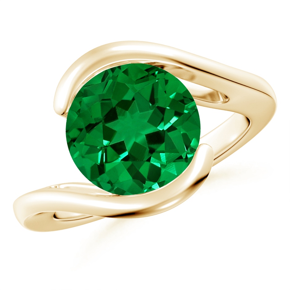 10mm Labgrown Lab-Grown Semi Bezel-Set Solitaire Round Emerald Bypass Ring in Yellow Gold 