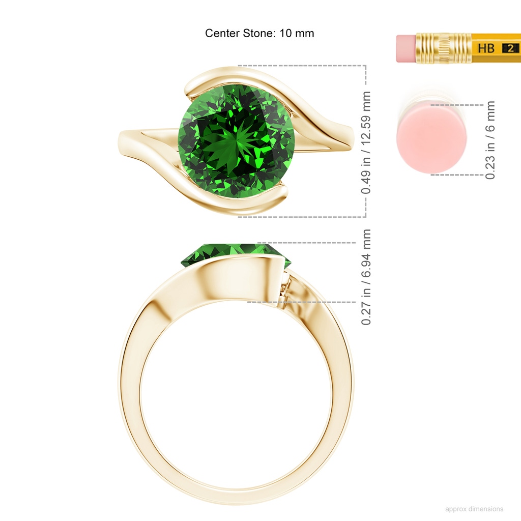 10mm Labgrown Lab-Grown Semi Bezel-Set Solitaire Round Emerald Bypass Ring in Yellow Gold ruler