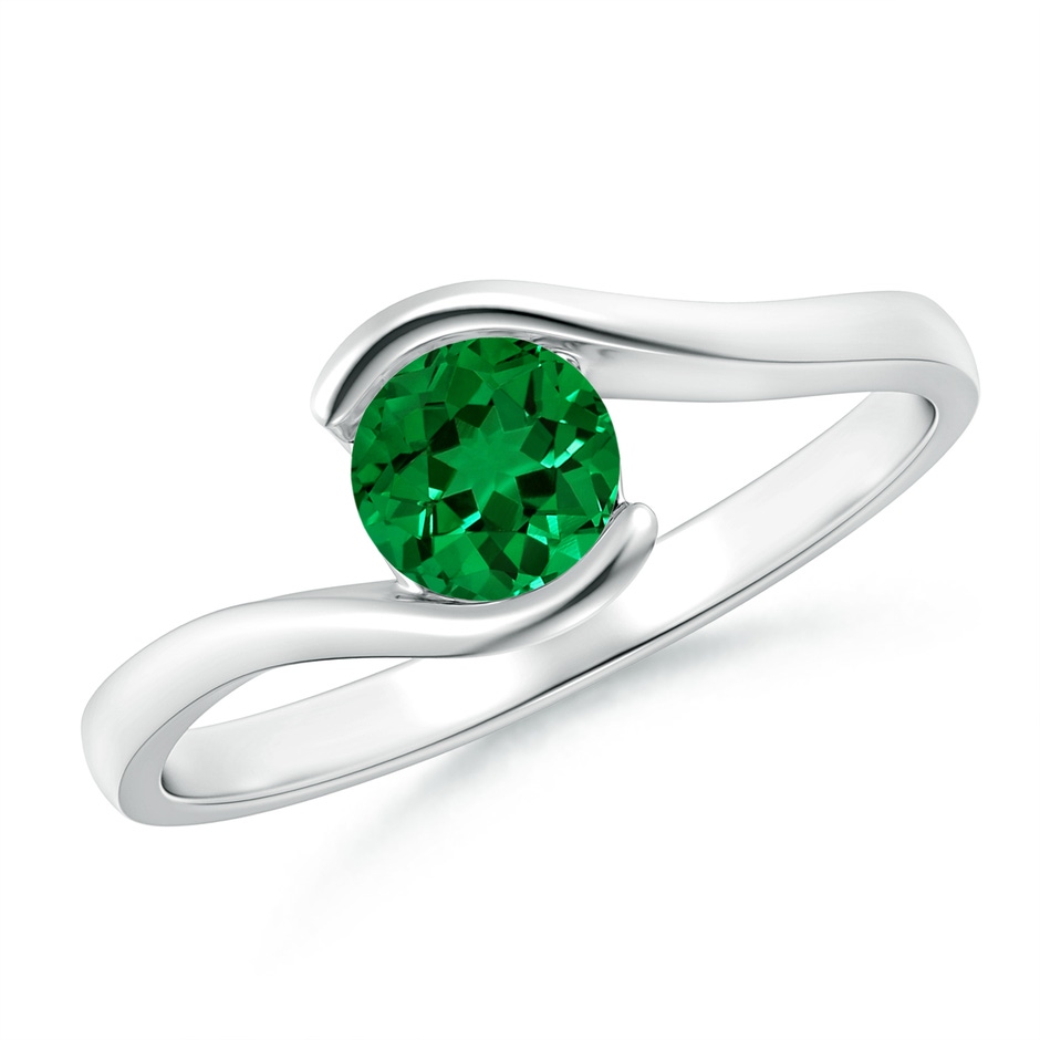 5.5mm Labgrown Lab-Grown Semi Bezel-Set Solitaire Round Emerald Bypass Ring in P950 Platinum 