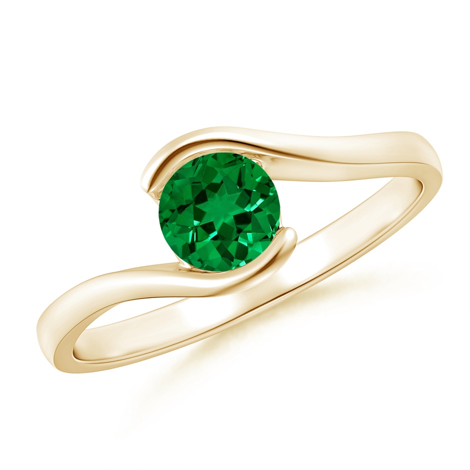 5.5mm Labgrown Lab-Grown Semi Bezel-Set Solitaire Round Emerald Bypass Ring in Yellow Gold 