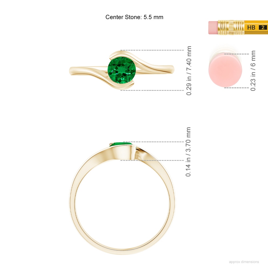 5.5mm Labgrown Lab-Grown Semi Bezel-Set Solitaire Round Emerald Bypass Ring in Yellow Gold ruler