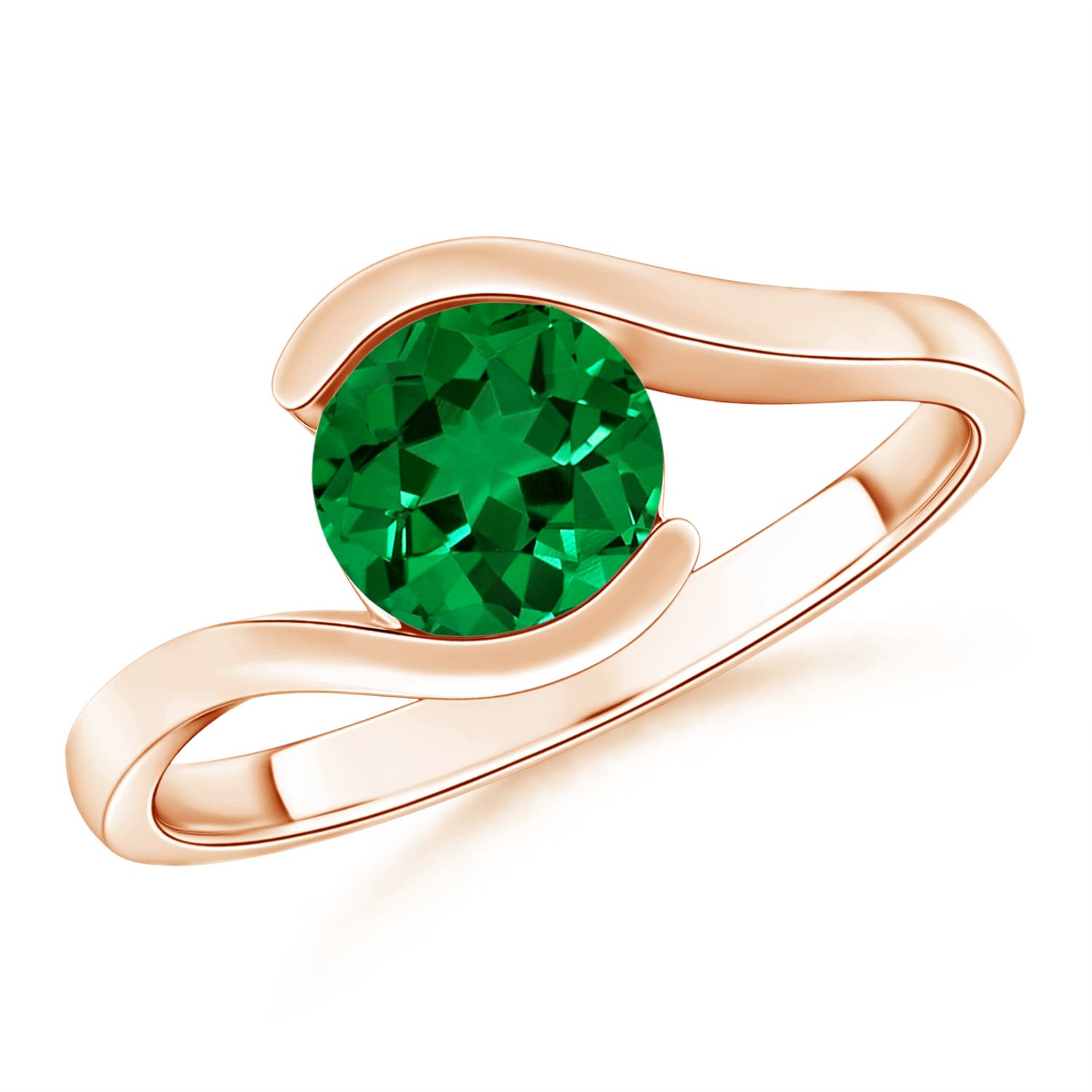 7.5mm Labgrown Lab-Grown Semi Bezel-Set Solitaire Round Emerald Bypass Ring in 18K Rose Gold