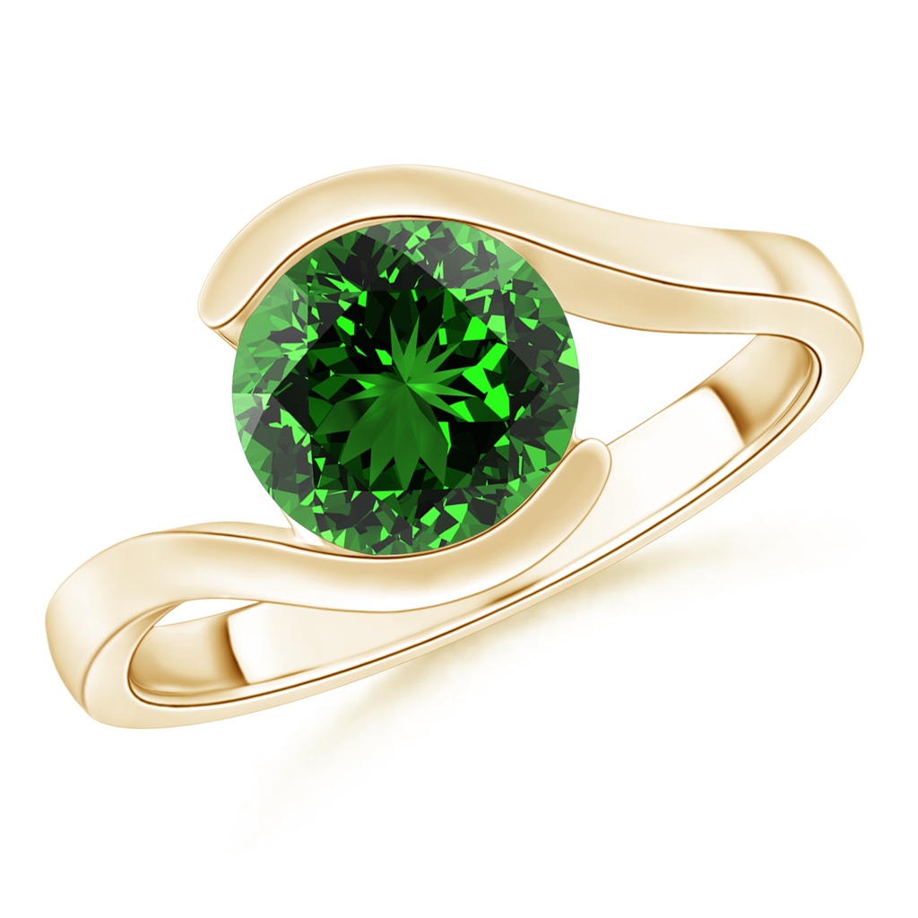 8mm Labgrown Lab-Grown Semi Bezel-Set Solitaire Round Emerald Bypass Ring in Yellow Gold