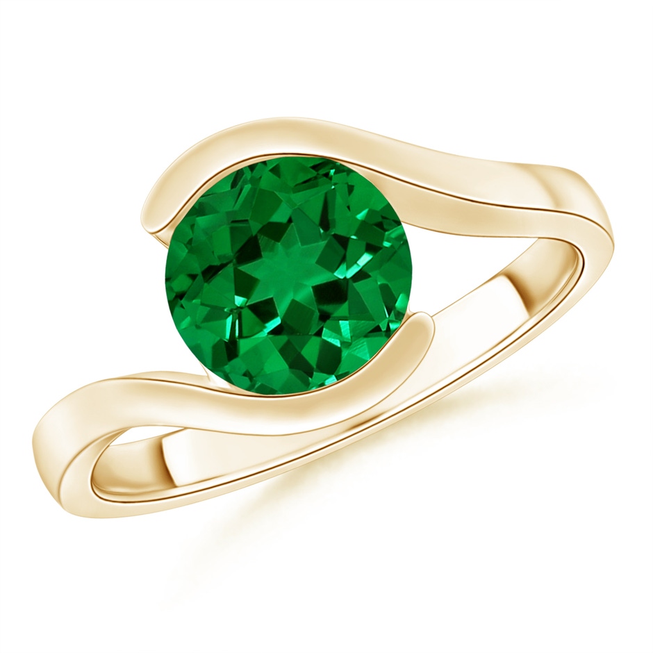 8mm Labgrown Lab-Grown Semi Bezel-Set Solitaire Round Emerald Bypass Ring in Yellow Gold 