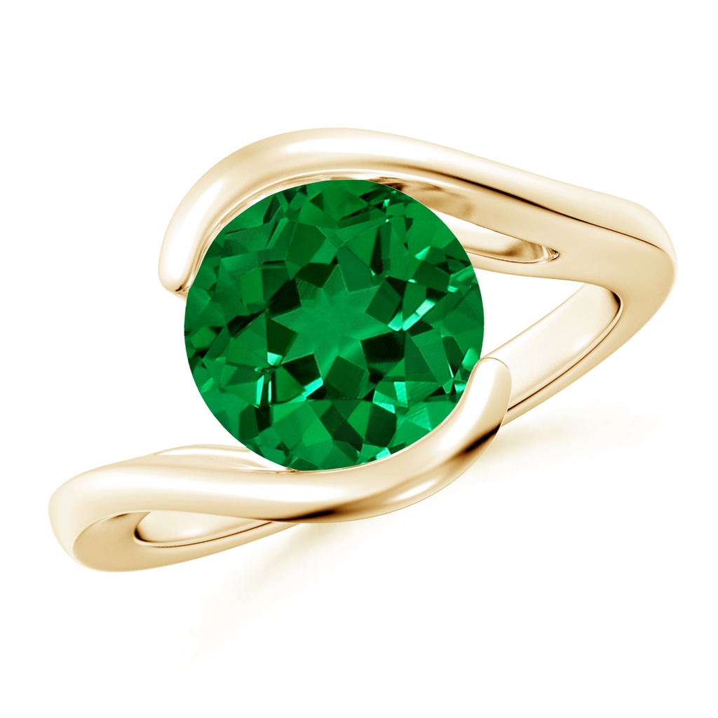 9mm Labgrown Lab-Grown Semi Bezel-Set Solitaire Round Emerald Bypass Ring in Yellow Gold