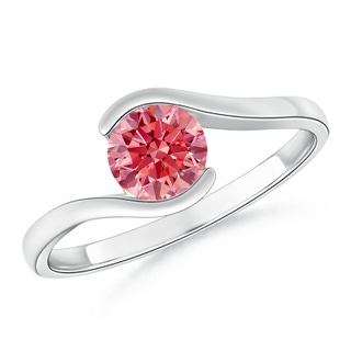 6.4mm Labgrown Semi Bezel-Set Solitaire Round Lab-Grown Fancy Intense Pink Diamond Bypass Ring in P950 Platinum