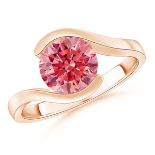 8.1mm Labgrown Semi Bezel-Set Solitaire Round Lab-Grown Fancy Intense Pink Diamond Bypass Ring in Rose Gold