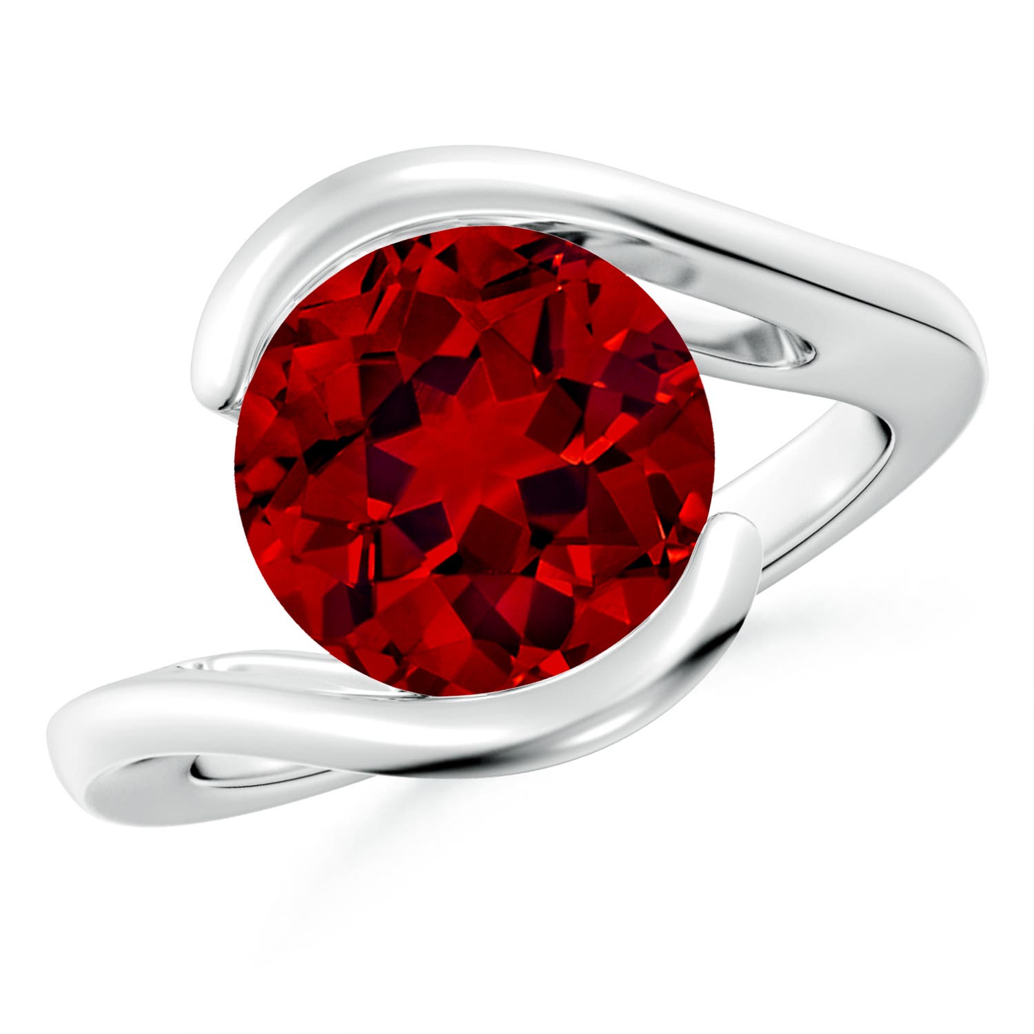 10mm Labgrown Lab-Grown Semi Bezel-Set Solitaire Round Ruby Bypass Ring in 18K White Gold