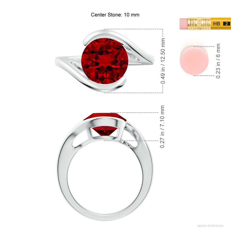 10mm Labgrown Lab-Grown Semi Bezel-Set Solitaire Round Ruby Bypass Ring in 18K White Gold ruler