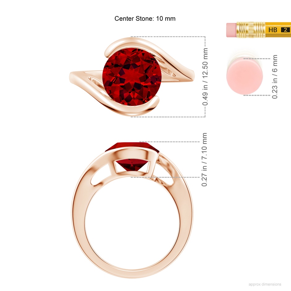 10mm Labgrown Lab-Grown Semi Bezel-Set Solitaire Round Ruby Bypass Ring in Rose Gold ruler