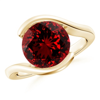 10mm Labgrown Lab-Grown Semi Bezel-Set Solitaire Round Ruby Bypass Ring in Yellow Gold