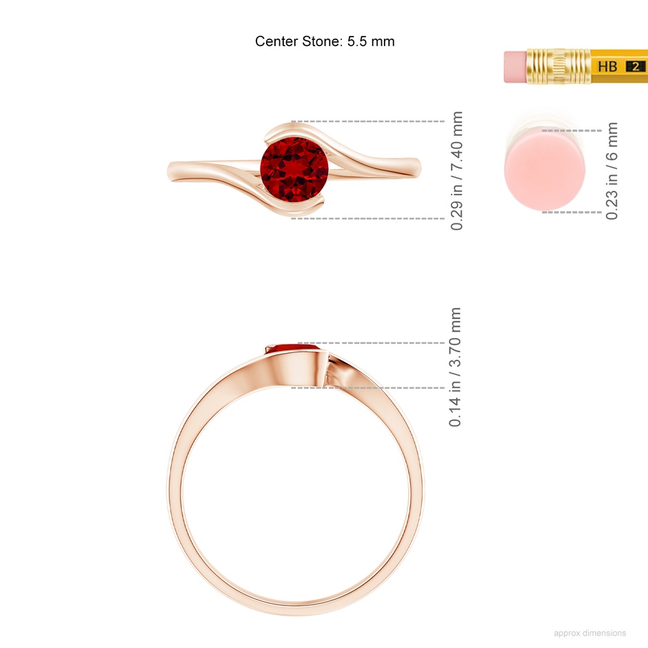 5.5mm Labgrown Lab-Grown Semi Bezel-Set Solitaire Round Ruby Bypass Ring in Rose Gold ruler