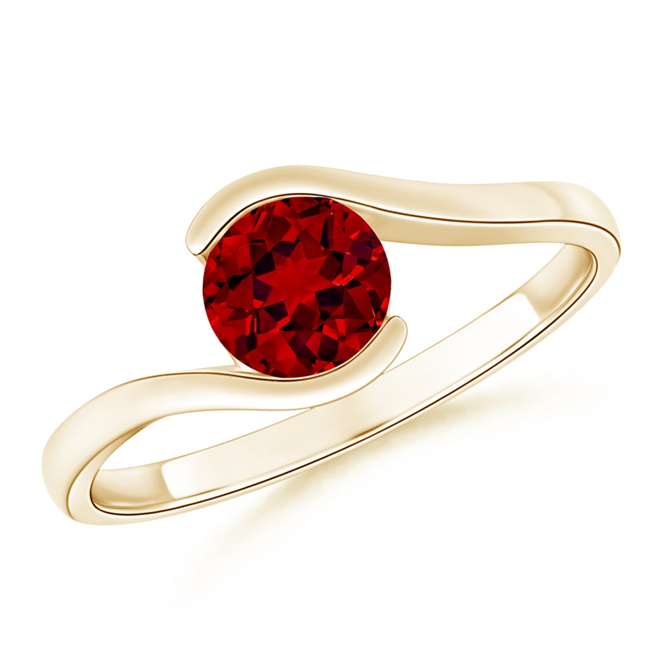 6.5mm Labgrown Lab-Grown Semi Bezel-Set Solitaire Round Ruby Bypass Ring in 18K Yellow Gold 