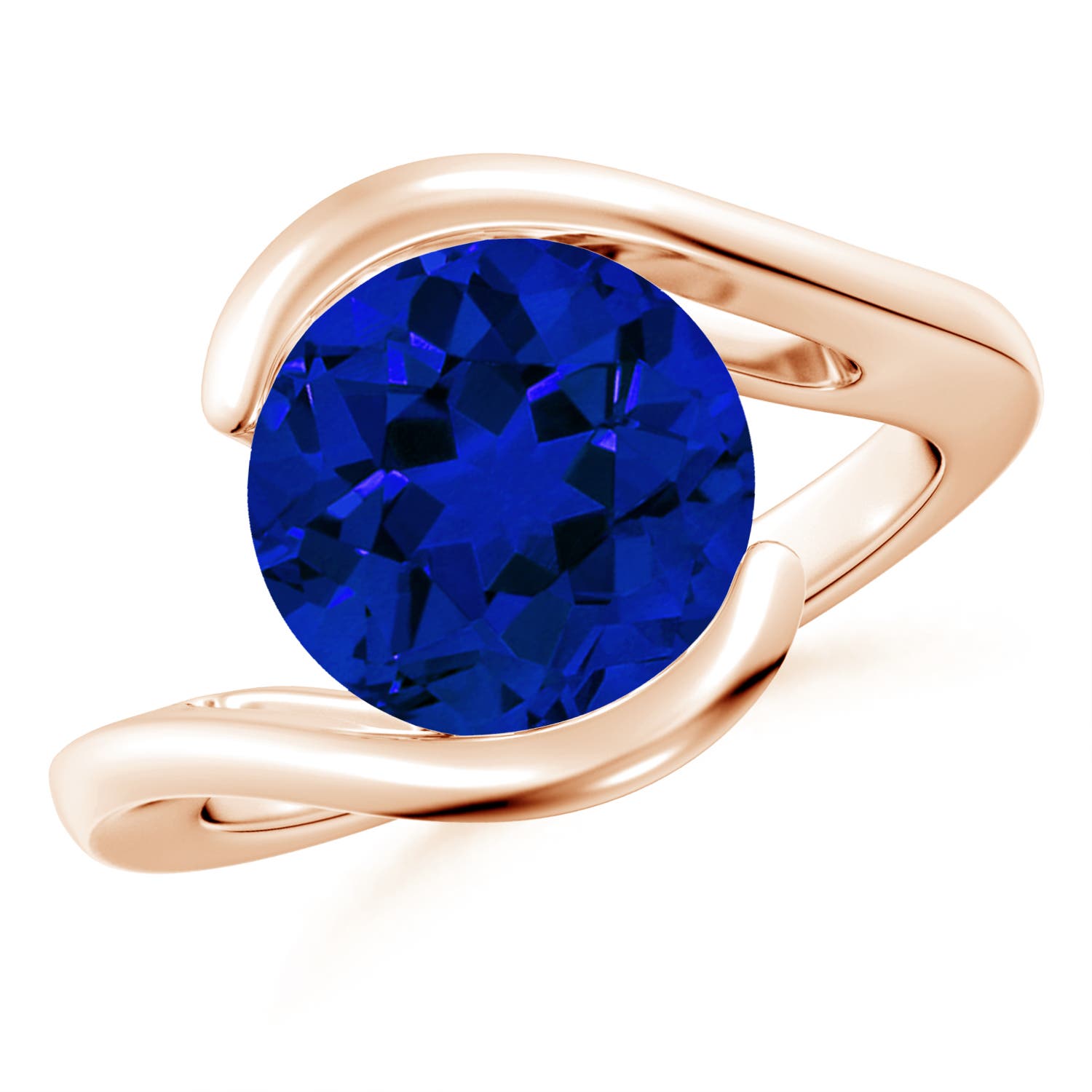 10mm Labgrown Lab-Grown Semi Bezel-Set Solitaire Round Blue Sapphire Bypass Ring in 18K Rose Gold