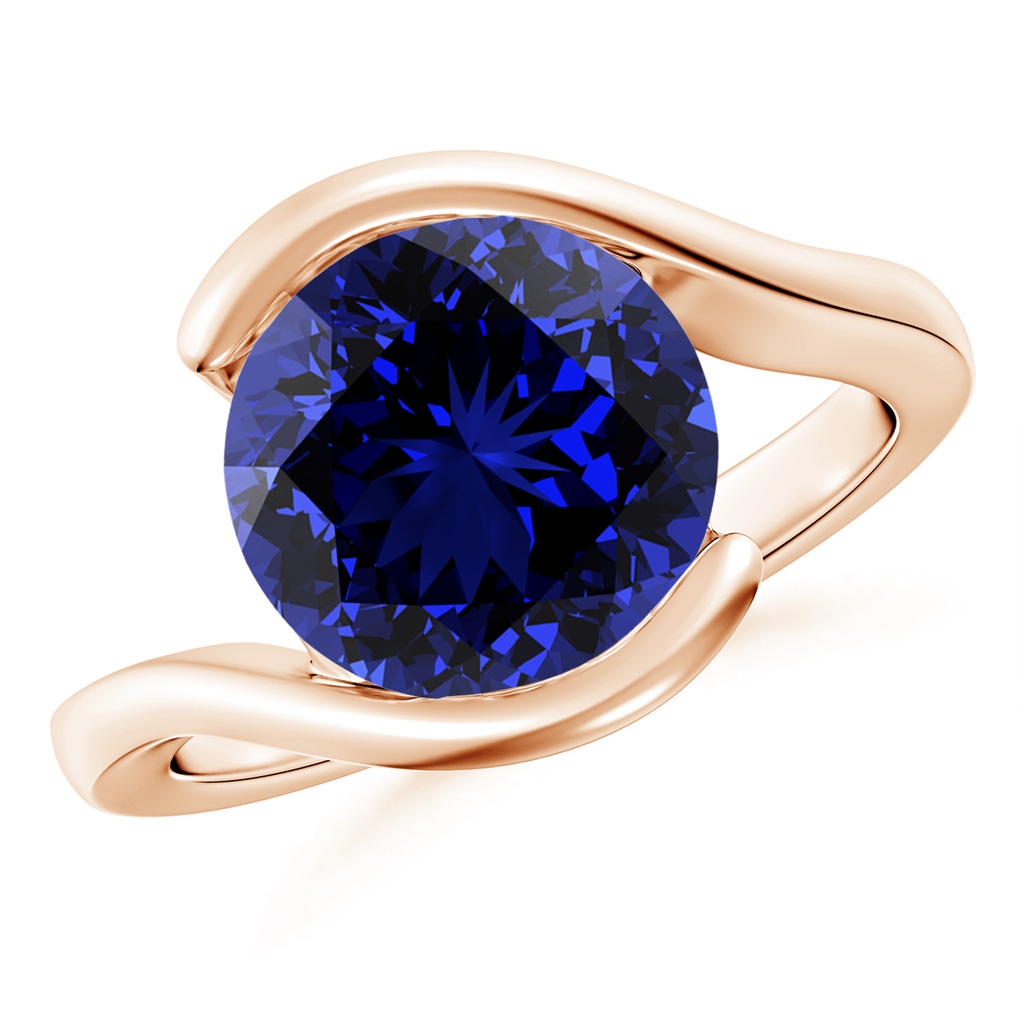 10mm Labgrown Lab-Grown Semi Bezel-Set Solitaire Round Blue Sapphire Bypass Ring in Rose Gold