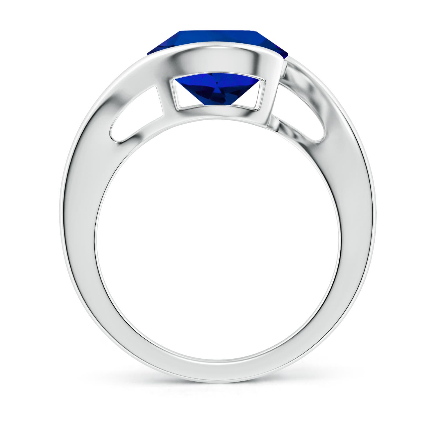 10mm Labgrown Lab-Grown Semi Bezel-Set Solitaire Round Blue Sapphire Bypass Ring in White Gold