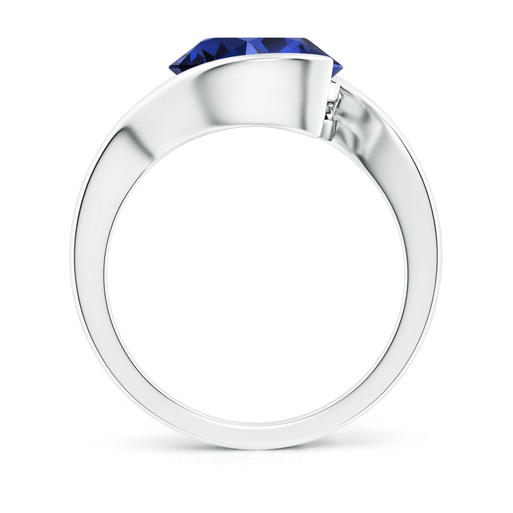 10mm Labgrown Lab-Grown Semi Bezel-Set Solitaire Round Blue Sapphire Bypass Ring in White Gold Side 199