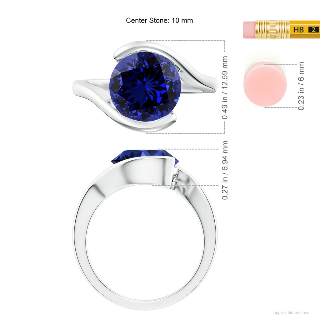 10mm Labgrown Lab-Grown Semi Bezel-Set Solitaire Round Blue Sapphire Bypass Ring in White Gold ruler