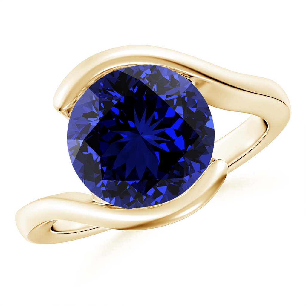 10mm Labgrown Lab-Grown Semi Bezel-Set Solitaire Round Blue Sapphire Bypass Ring in Yellow Gold