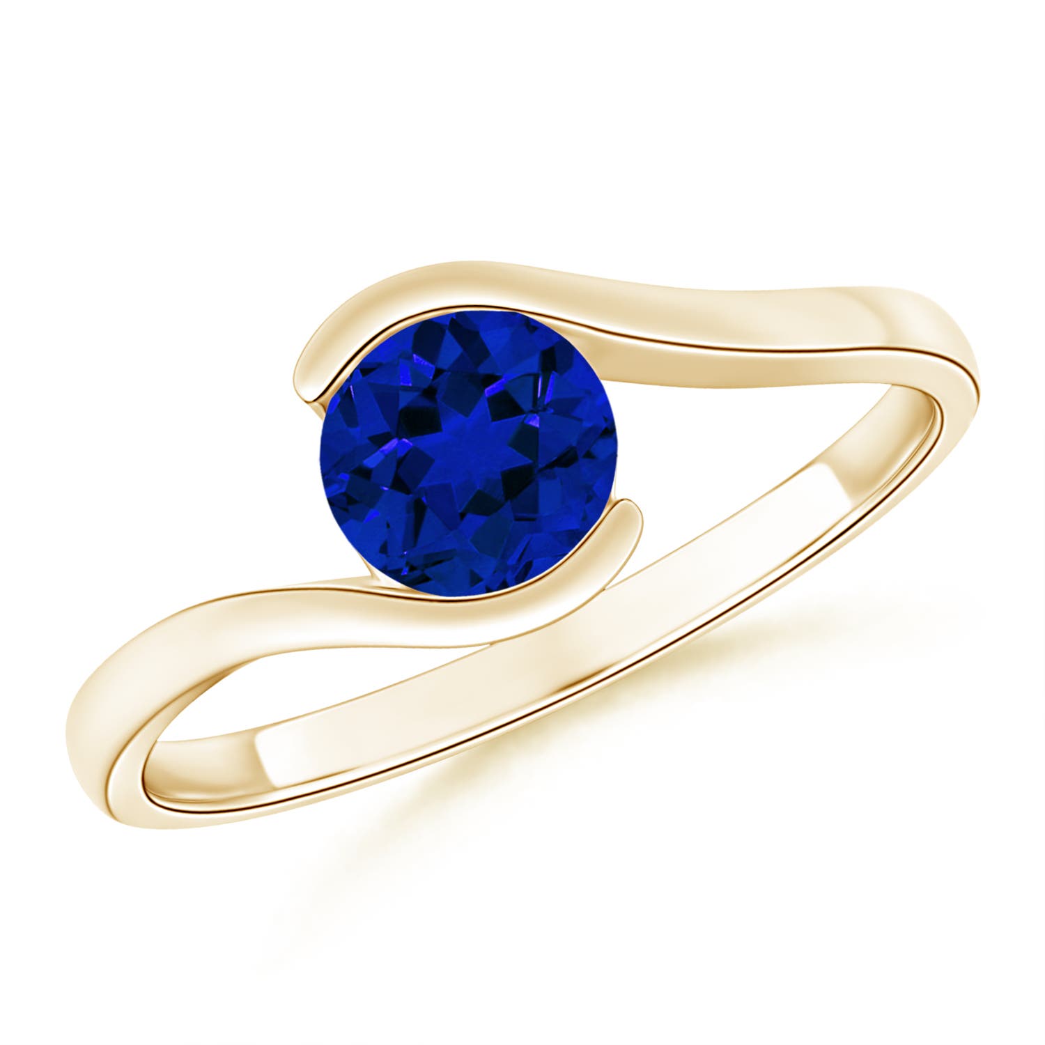 6.5mm Labgrown Lab-Grown Semi Bezel-Set Solitaire Round Blue Sapphire Bypass Ring in 18K Yellow Gold